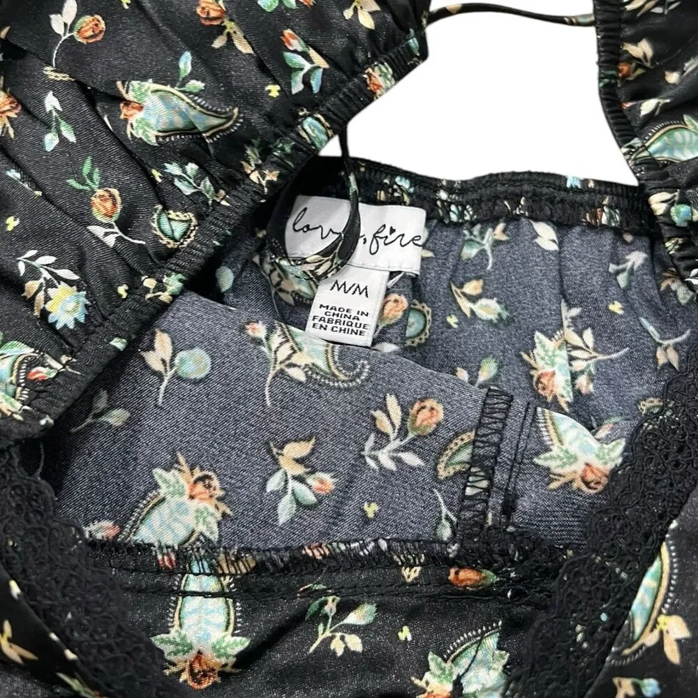 Love Fire Black Floral Baby Doll Top Girls M